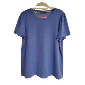 Women's Rafaella Blue Eyelet Striped Lined Blouse | Size Large